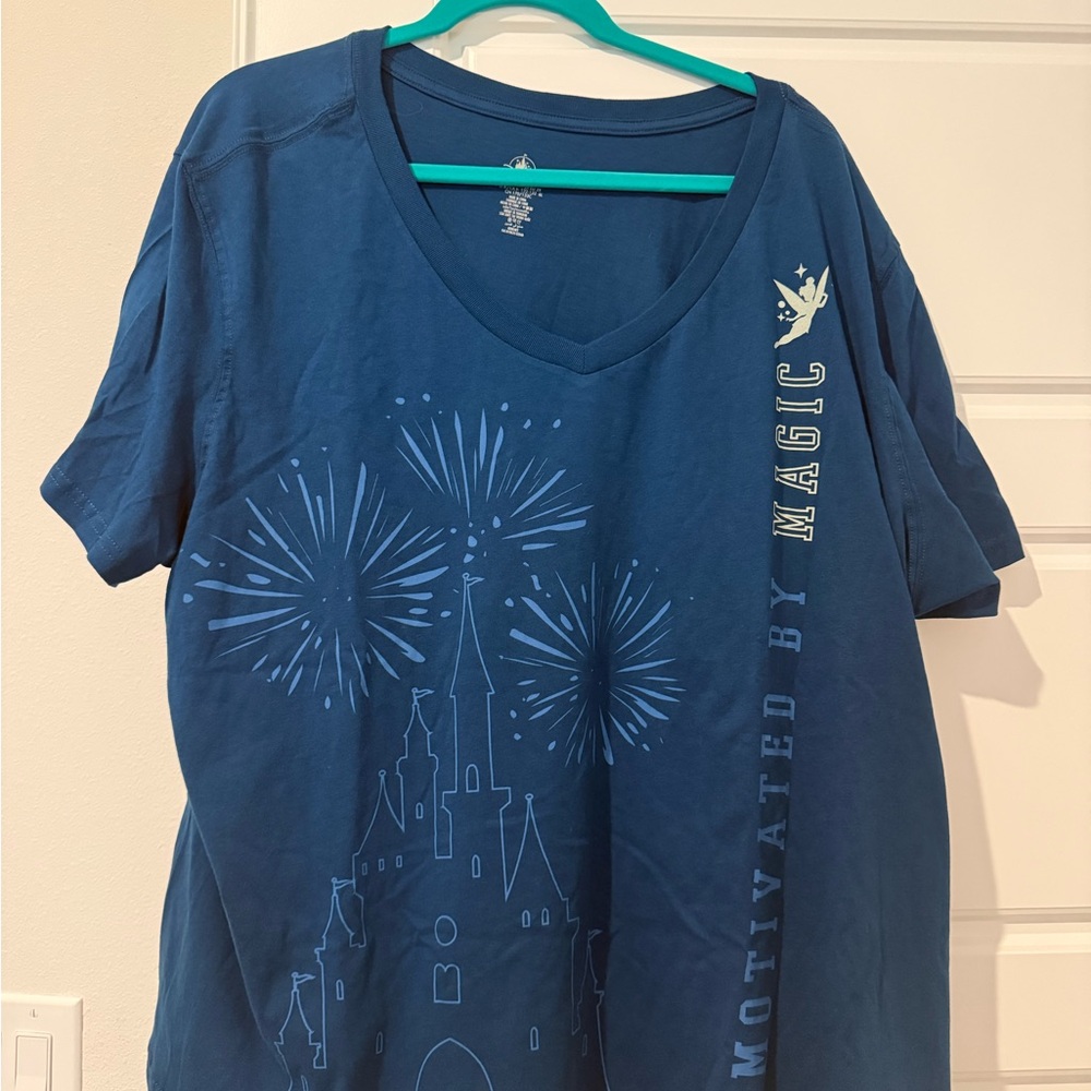 Disney Blue Short Sleeve Tee with Castle and Fireworks and matching leggings.